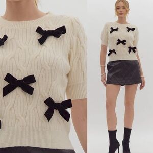 Entro Bow Cable Knit Sweater Size S